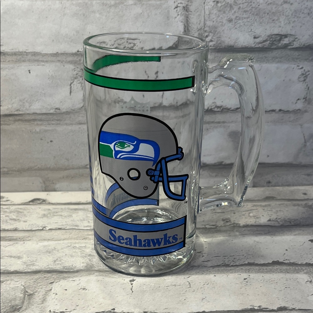 Vintage Seattle Seahawks Football NFL 11oz  Glass Beer Mug Stein Super Bowl 80’s